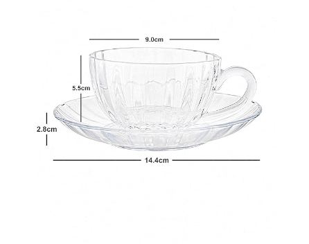 Glass Tea Cups and Saucers Set of 6 Pcs Cup and 6 Pcs Saucer 140 ML - Image 2